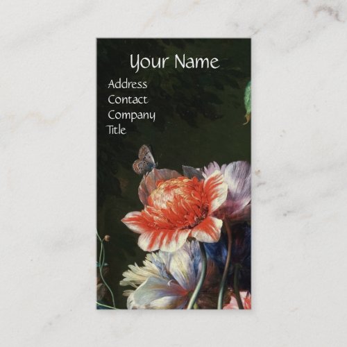 PINK RED ANEMONES WHITE FLOWERSBUTTERFLY MONOGRAM BUSINESS CARD