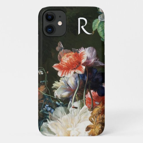 PINK RED ANEMONES WHITE FLOWERSBUTTERFLY MONOGRAM iPhone 11 CASE