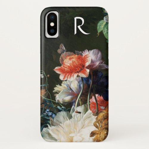 PINK RED ANEMONES WHITE FLOWERSBUTTERFLY MONOGRAM iPhone X CASE