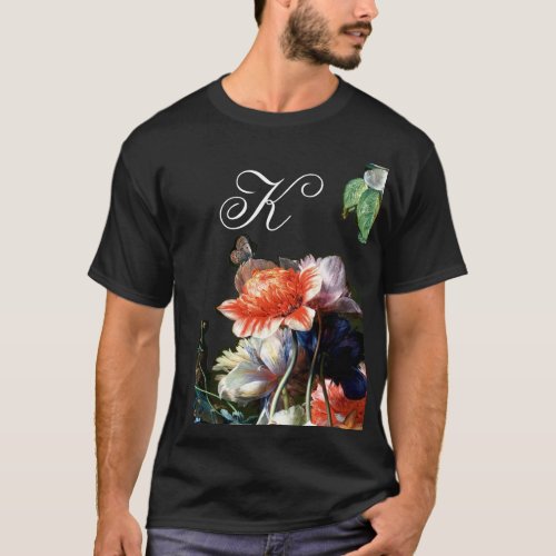 PINK RED ANEMONES WHITE FLOWERSBUTTERFLY MONOGRAM T_Shirt