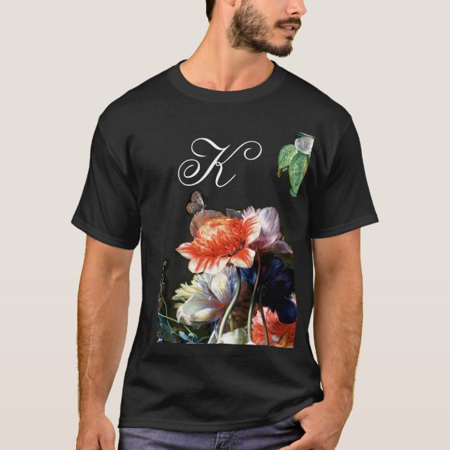 PINK RED ANEMONES WHITE FLOWERS,BUTTERFLY MONOGRAM T-Shirt (Front)