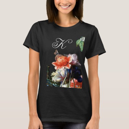 PINK RED ANEMONES WHITE FLOWERSBUTTERFLY MONOGRAM T_Shirt