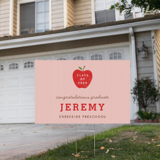Pink Red Apple Preschool Graduation Yard Sign