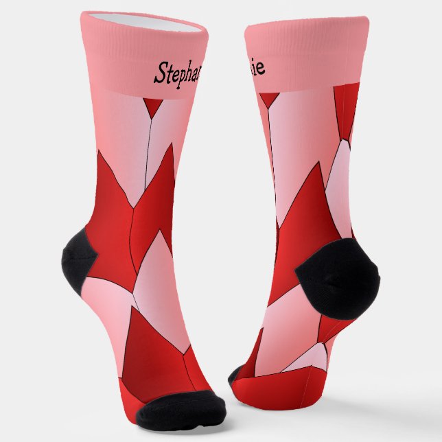 Pink Red Art Deco Design Socks (Angled)