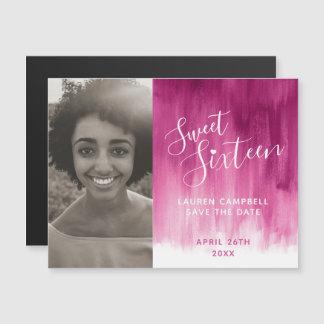 Pink red art sweet sixteen photo save the date magnetic invitation