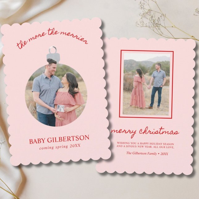 Pink & Red Baby on the Way Pregnancy Christmas Holiday Card (Pink & Red Baby on the Way Pregnancy Christmas Holiday Card
)