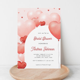 Pink Red Balloons Valentine's Day Bridal Shower Invitation