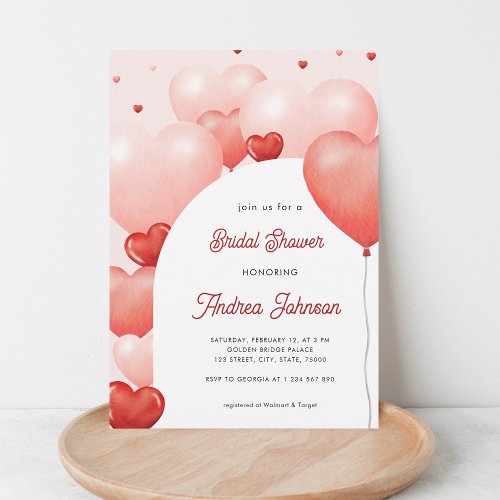 Pink Red Balloons Valentines Day Bridal Shower Invitation