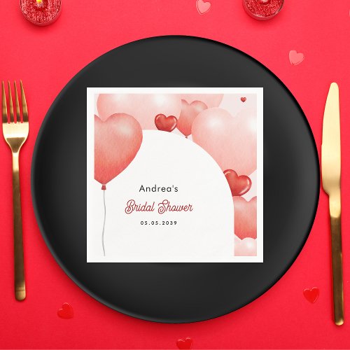 Pink Red Balloons Valentines Day Bridal Shower Napkins