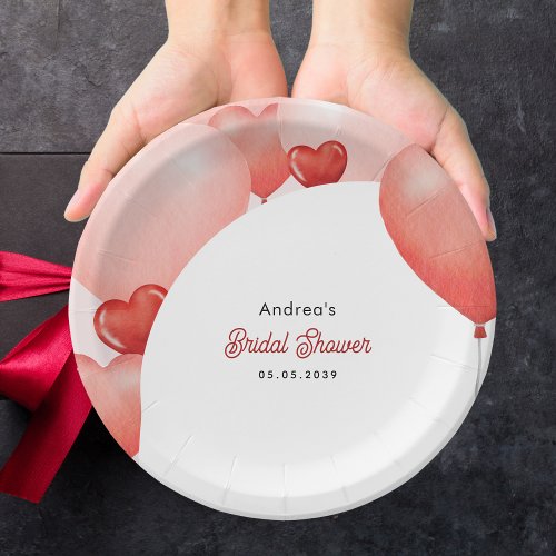Pink Red Balloons Valentines Day Bridal Shower Paper Plates