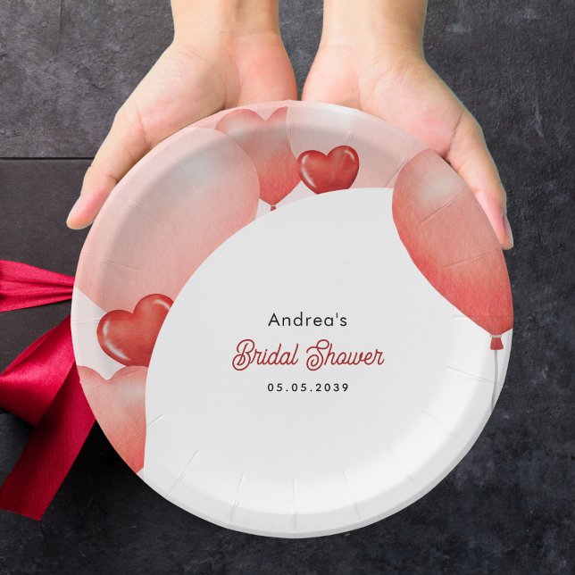 Pink Red Balloons Valentine's Day Bridal Shower Paper Plates (Creator Uploaded)