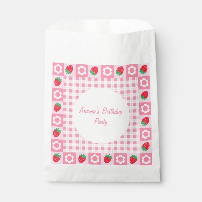 Pink & Red Berry First Birthday Party Favor Bags (Front)