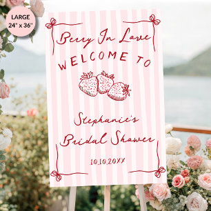 Pink Red Berry In Love Bridal Shower Welcome Sign