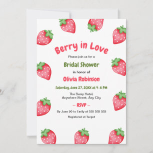 Pink Red Berry in Love Strawberry Bridal Shower Invitation