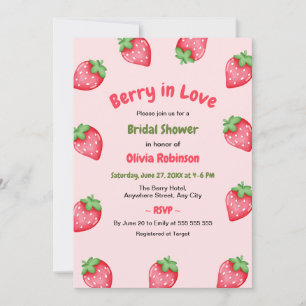 Pink & Red Berry in Love Strawberry Bridal Shower Invitation