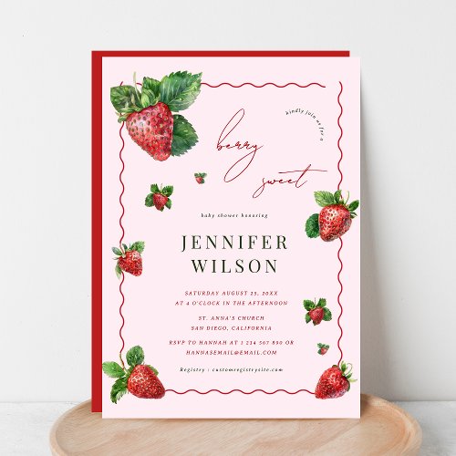 Pink  Red Berry Sweet Strawberry Baby Shower Invitation