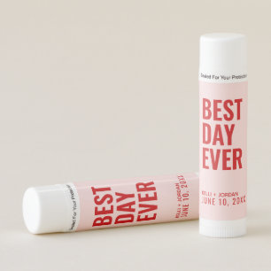 Pink & Red Best Day Ever Wedding Favor Lip Balm