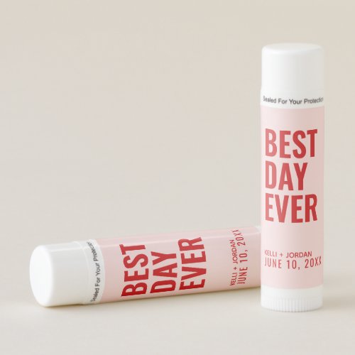 Pink & Red Best Day Ever Wedding Favor Lip Balm