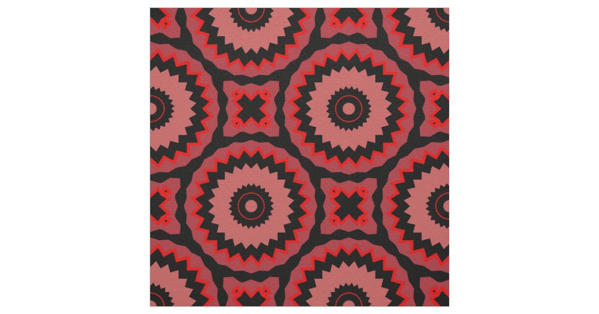 Pink Red Black Boho Ethnic Geometric Pattern Fabric | Zazzle