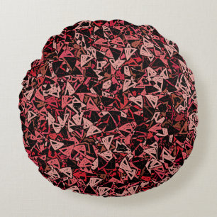 Pink Red Black Triangle Seamless Pattern Round Pillow