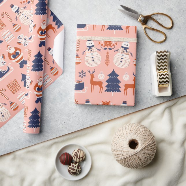 Pink Red Blue Illustrative Style in Christmas Wrapping Paper (Crafts)