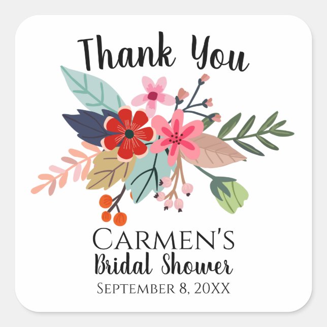 Pink red blue large bouquet of summer flowers  square sticker (Front)