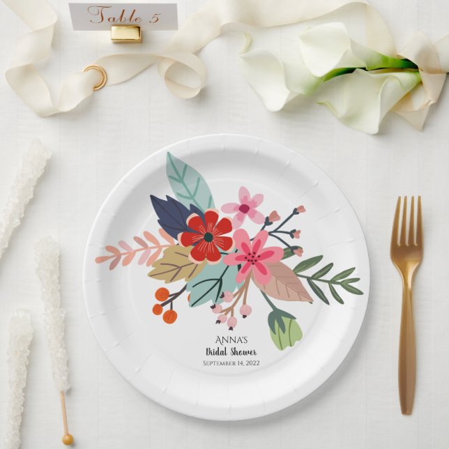 Pink red blue large bouquet summer flowers paper plates (Wedding)