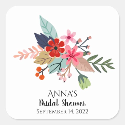 Pink red blue large bouquet summer flowers  square sticker