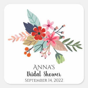 Pink red blue large bouquet summer flowers square sticker