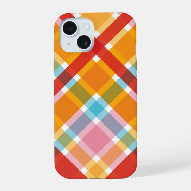 Pink Red Blue Orange Retro Plaid Checks Pattern Iphone Case (Back)