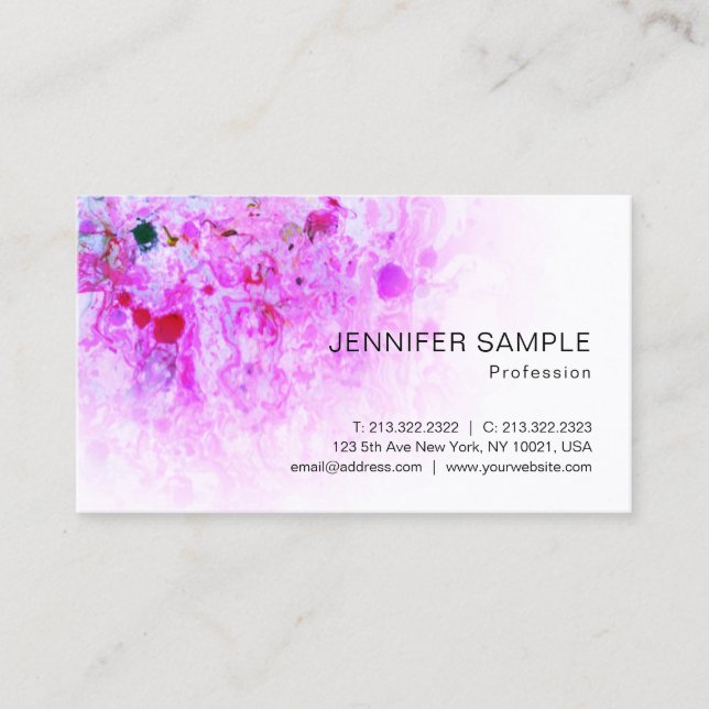 Pink Red Blue Purple Green Modern Abstract Elegant Business Card (Front)