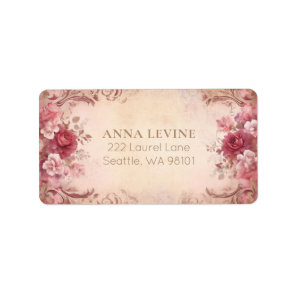 Pink Red Blush Floral Watercolor Romantic Frame Label