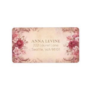 Pink Red Blush Floral Watercolor Romantic Frame Label