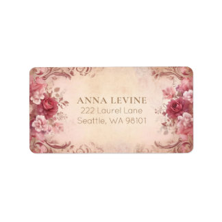 Pink Red Blush Floral Watercolor Romantic Frame Label