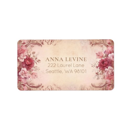 Pink Red Blush Floral Watercolor Romantic Frame Label