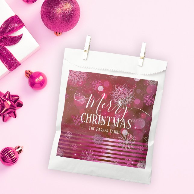 Pink Red Bokeh Lights Snowflakes Winter Wonderland Favor Bag (Creator Uploaded)
