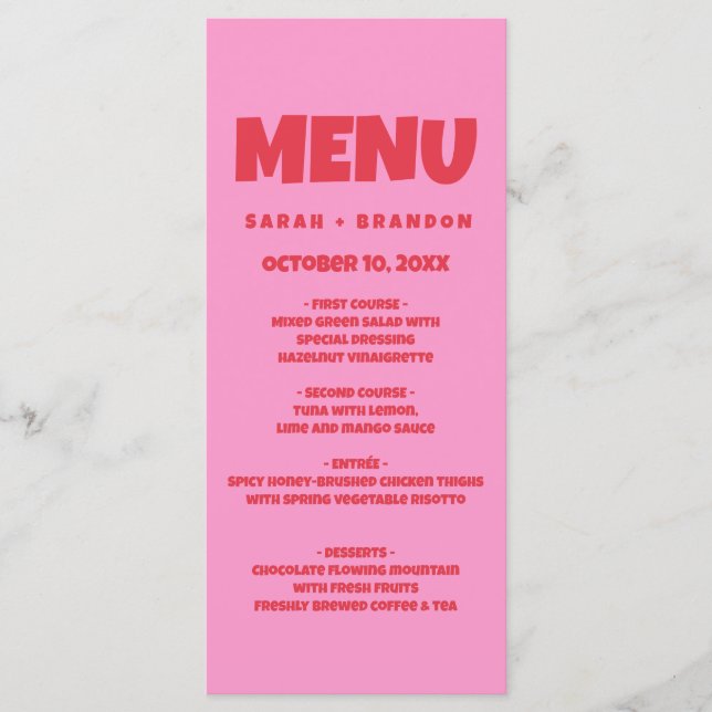 Pink Red Bold  Retro Wedding Menu (Front)