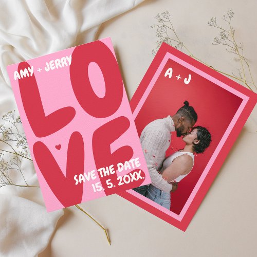 Pink Red Bold Vibrant Unique Valentines Day Photo Save The Date