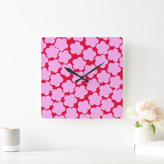 Pink Red Bold Y2K Wildflower Vibrant Home Decor Square Wall Clock (Home)