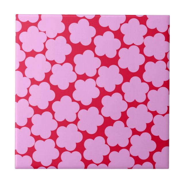 Pink Red Bold Y2K Wildflower Vibrant Spring Decor Ceramic Tile (Front)