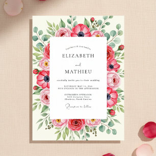 Pink Red Botanical Spring Wedding Invitation
