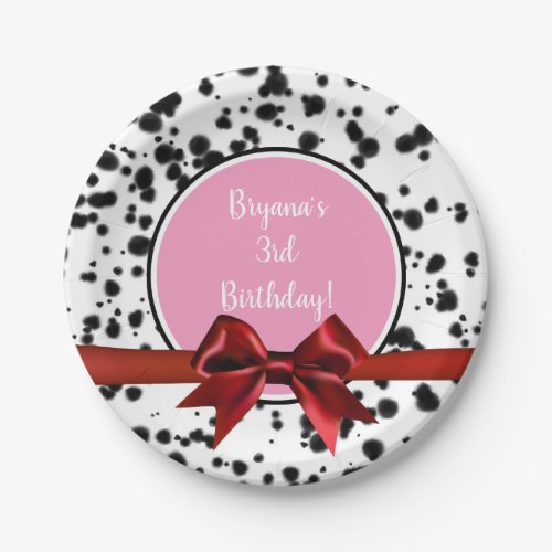 Pink Red Bow Black Dalmatian Spots Birthday Party Paper Plates