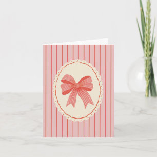 Pink & Red Bow Grandmillennial Blank Folded Xmas Holiday Card