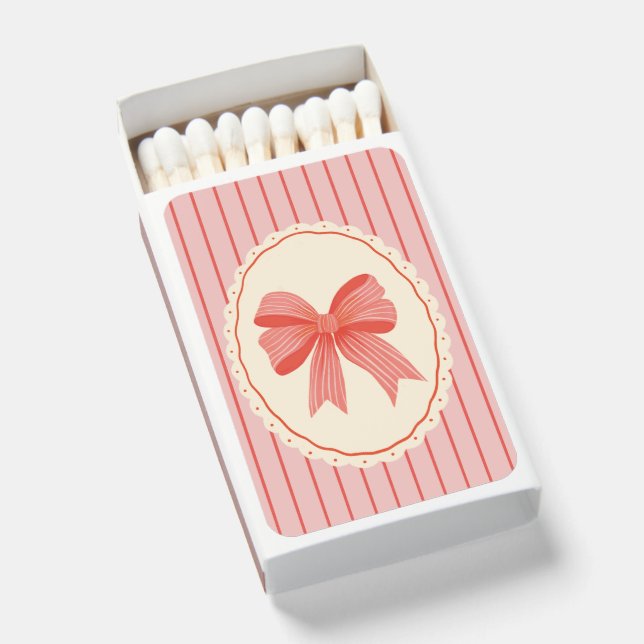 Pink & Red Bow Grandmillennial Pinstripe Apartment Matchboxes (Front Open)