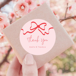 Pink Red Bow Modern Wedding Classic Round Sticker