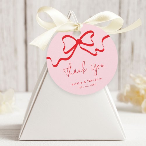 Pink Red Bow Modern Wedding Favor Tags