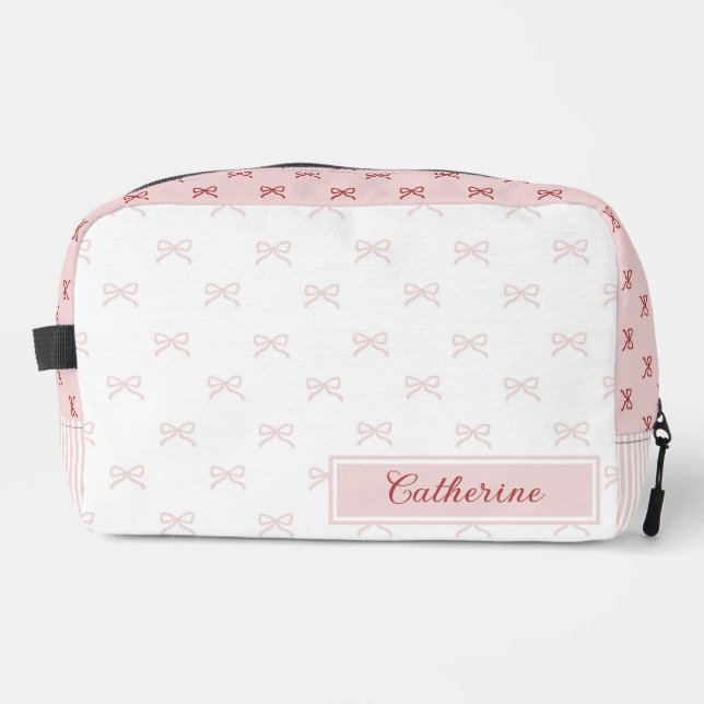 Pink & Red Bow Pattern Coquette Cosmetic  Dopp Kit (Front)