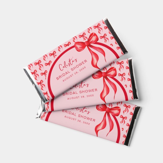 Pink Red Bow Personalized Bridal Shower  Hershey Bar Favors (Front)