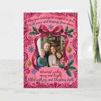 Pink Red Bow Photo Watercolour Christmas Card
