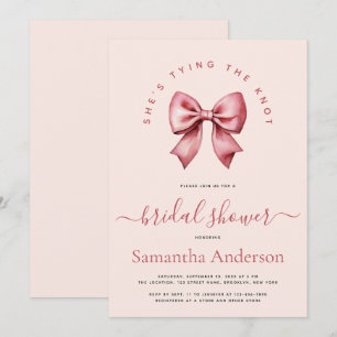 Pink Red Bow Tying the Knot Bridal Shower Invitation
